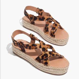 Madewell The Malia Espadrille Sandals in Leopard Calf Hair size 8.5